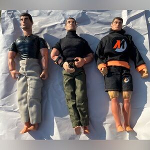 Lot of 3 Action Man UK GI Joe action figures fully clothed flocked lifelike hair